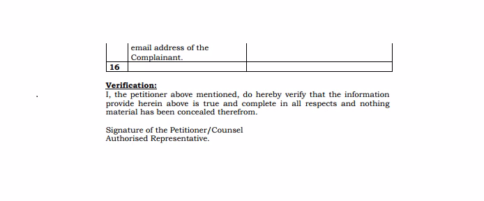 Format of Consumer Complaint